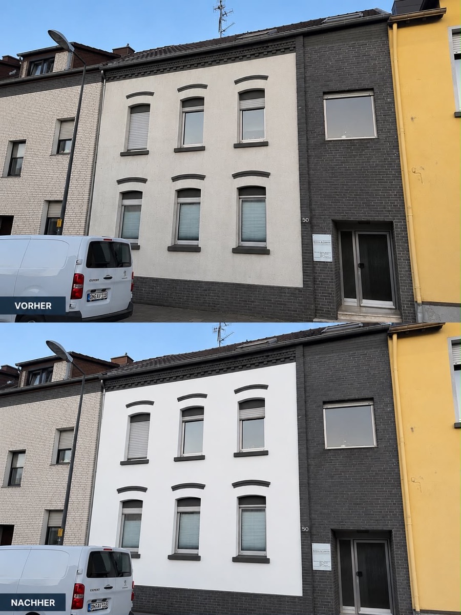 Fassadenreinigung Stadthaus in Düren — Vorher und Nachher